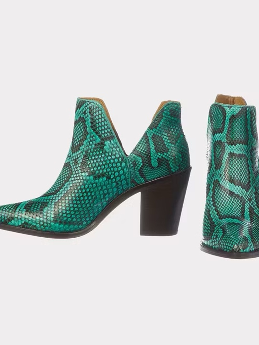 Turquoise Snake-Print Leather Ankle Boots